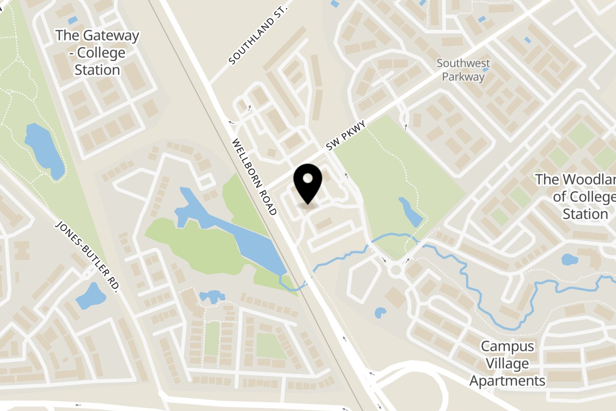 Map showing the location of Wild Pita on 1437 Wellborn Rd Suite 200 in College Station